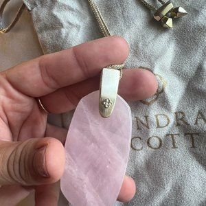 Kendra Scott Inez Gold Long Pendant Necklace in Rose Quartz